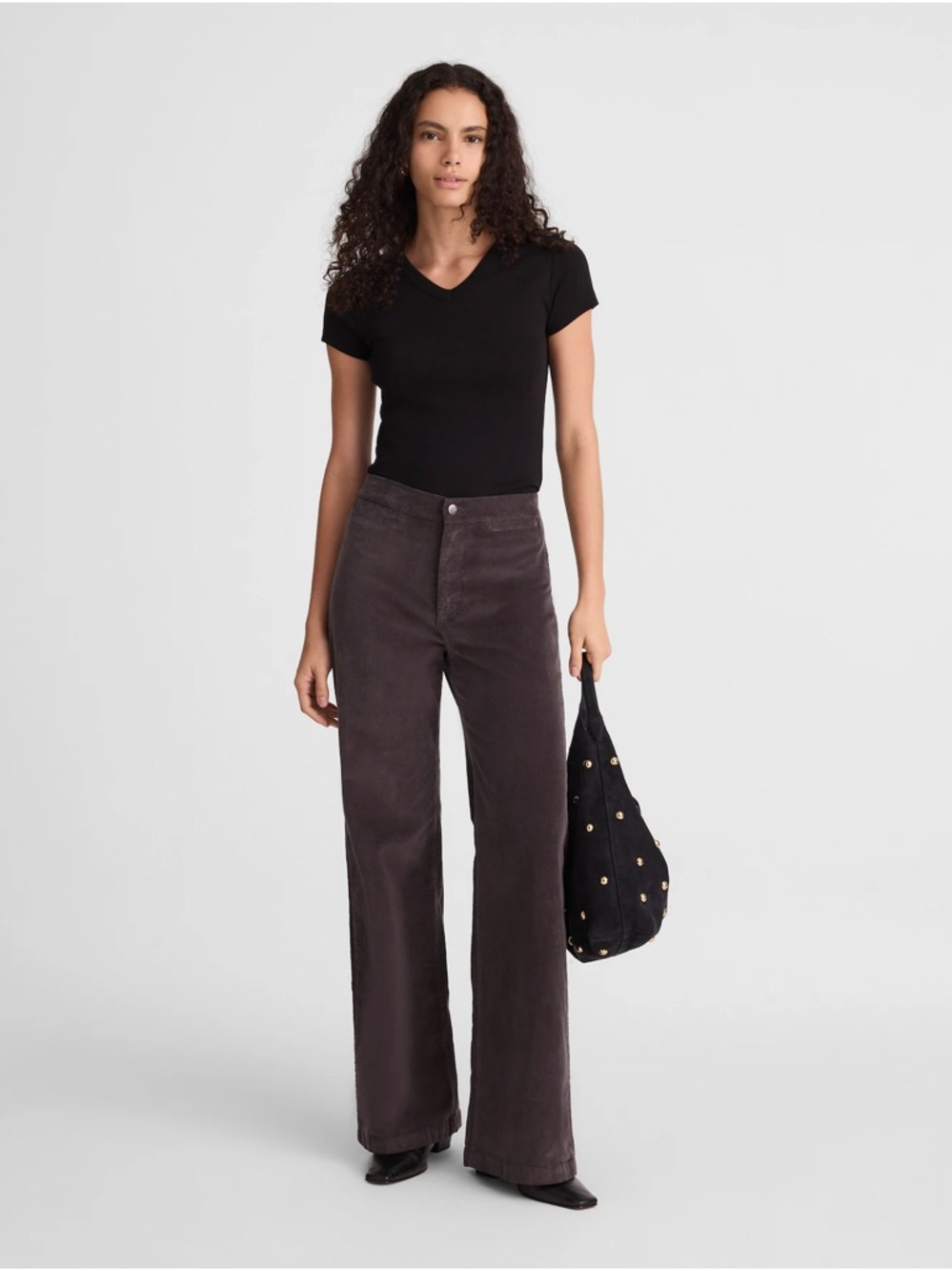 Madewell The Wide-Leg Pant in Corduroy in Black Coal Size 26